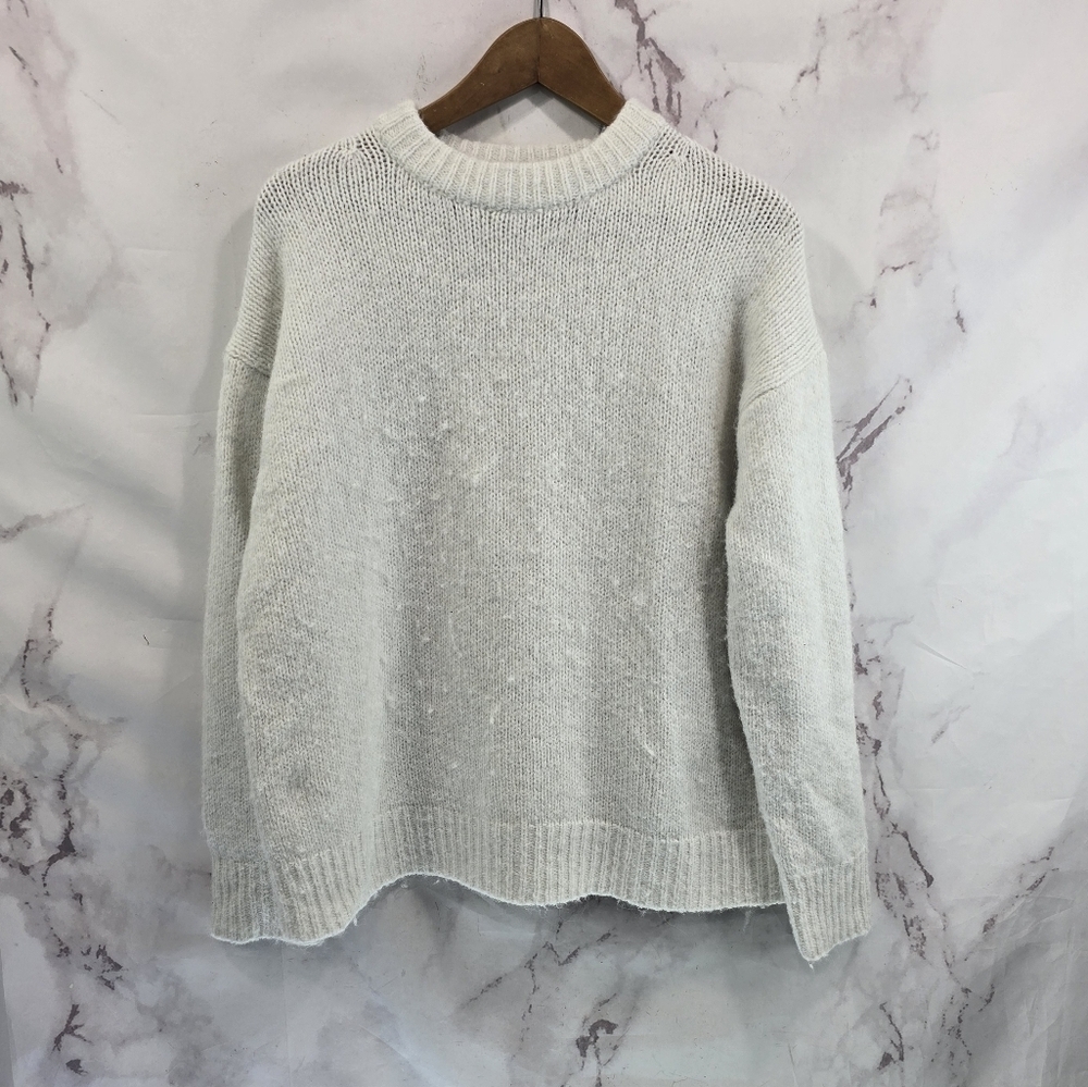 Zara Sweater Womens Small White Wool Alpaca Crew Boxy Oversized Chunky